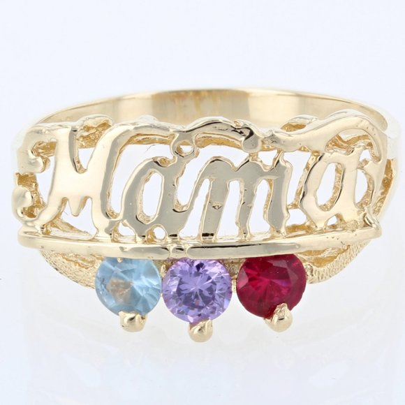 Vintage 14K Yellow Gold 3-Gemstone Red, Blue & Purple "Mama" Mother's Ring Band - Picture 2 of 5